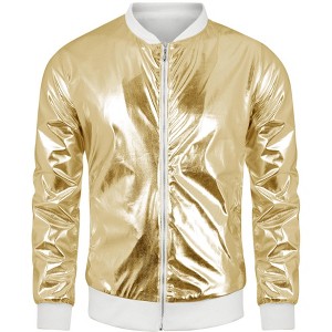 Lars Amadeus Men's Lightweight Metallic Zip Up Shiny Varsity Jacket - 1 of 4