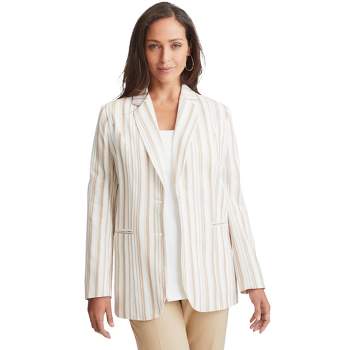 Jessica London Women's Plus Size Casual Long Sleeve Linen Blazer Jacket with Pockets