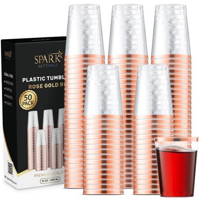 20 Pack Gold Glitter Plastic Cups 9 oz Clear Plastic Cups Tumblers