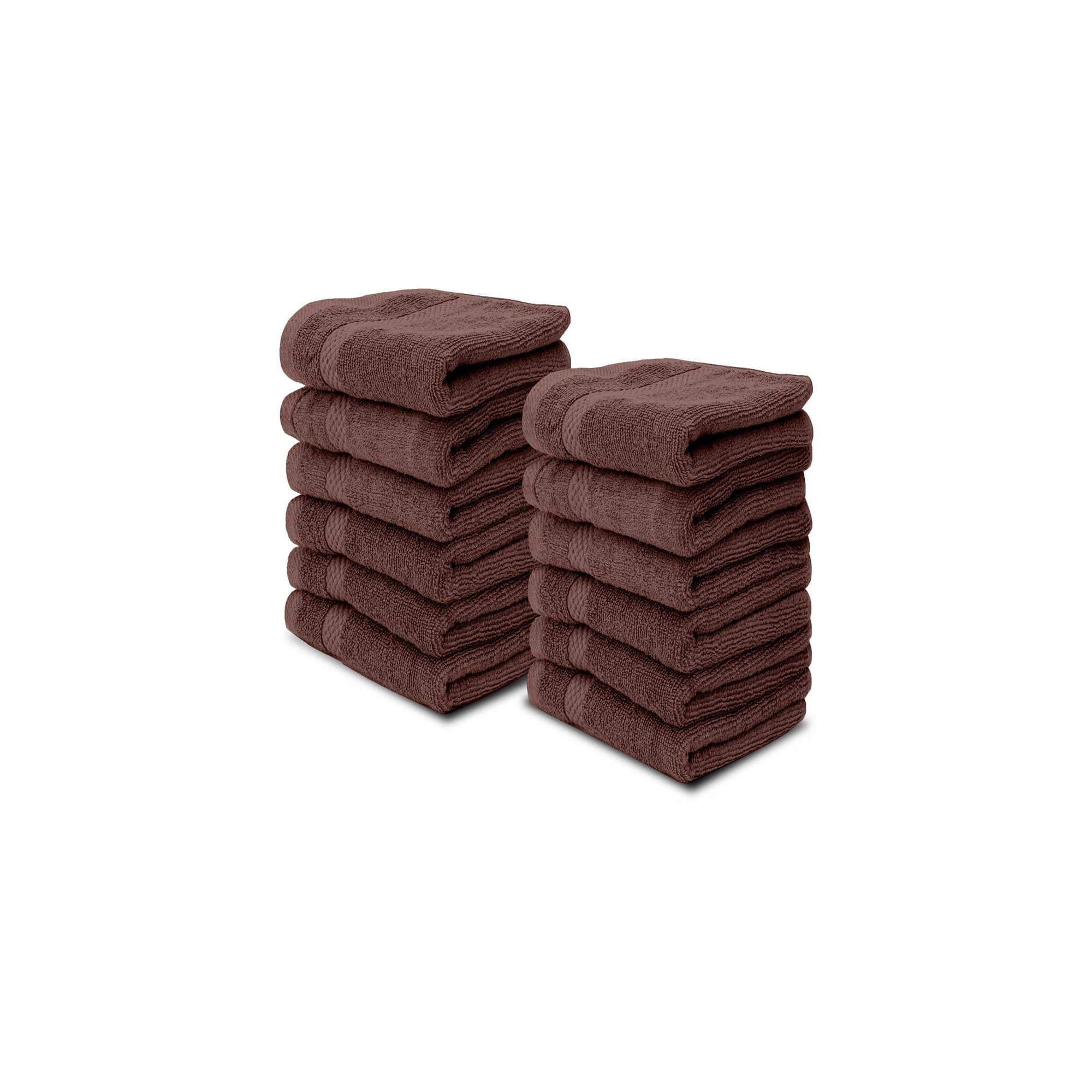 White Classic Luxury 100% Cotton Washcloths Set of 12 - 13x13" Brown
