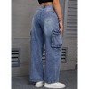 INSPIRE CHIC Women's High Waisted Casual Baggy Wide Leg Denim Cargo Pants with Pocket - 4 of 4