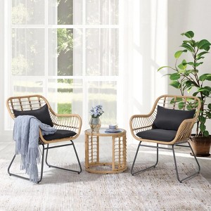 SUGOLD 3 Piece Outdoor Wicker Bistro Set, Patio Furniture Conversation Set with Rattan Chairs and Round Side Table - 1 of 1
