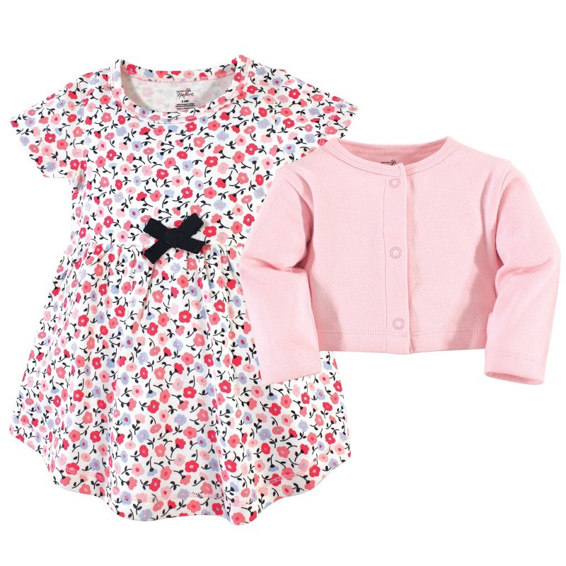 Touched by Nature Baby and Toddler Girl Organic Cotton Dress and Cardigan 2pc Set, Ditsy Floral, 3 of 6