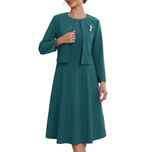 INSPIRE CHIC Women's Wedding Guest Sleeveless Crew Neck A-Line Midi Dress and Crop Cardigan Suit Set 2 Pcs - 1 of 4