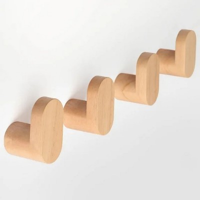 LunaLulinlk 4 Pack Minimalist Farmhouse Wood Coat Hooks Wall mounted
