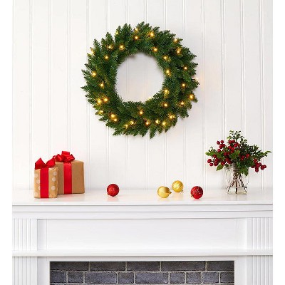 24" Green Pine Artificial Christmas Wreath with Clear LED Lights