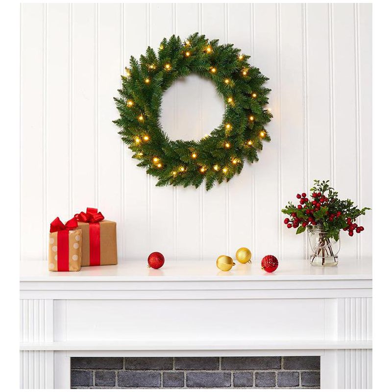 Nearly Natural 24” Green Pine Artificial Christmas Wreath with 35 Clear LED Lights, 4 of 6