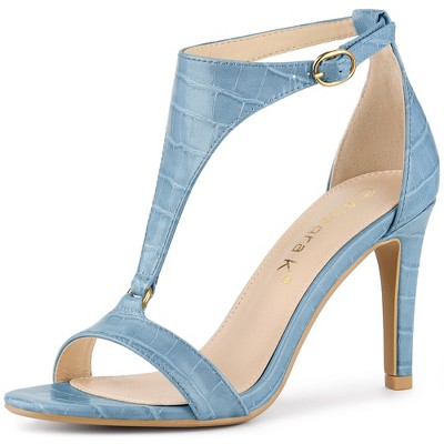 Allegra K Women's T Strap Open Toe Faux Animal Pattern Stiletto High Heel Sandals