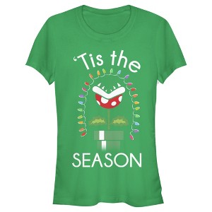 Juniors Womens Nintendo Christmas Mario Piranha Plants T-Shirt - 1 of 3