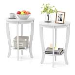 Costway 2 PCS 2-Tier End Table 18'' Round Compact Sofa Side Nightstand with Storage Shelf Espresso/White