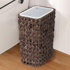 KTMBDW 2.6 Gallons Wicker Waste Basket - Bathroom Garbage Can with a Lid - Bathroom Trash Can Boho Style with Lid for Household, Kitchen - 1 of 4