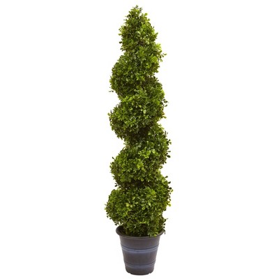 Boxwood Spiral Topiary with Planter - Nearly Natural