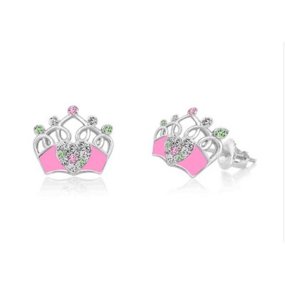 Chanteur Hypoallergenic Kids Jewelry Accessories Crown Pink CZ White Gold Palladium Plating Stud Earrings Surgical Titanium Posts
