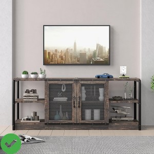 1.6m TV Stand Farmhouse Entertainment Center for 63 Inch TV Media Console Cabinet Mesh Barn Door and Sturdy Metal Frame - 1 of 4