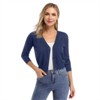Clearlove Women's Cropped Bolero Cardigan – 3/4 Sleeve V-Neck Basic Classic Casual Button Down Knit Soft Sweater Top - 4 of 4