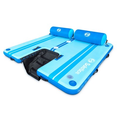 Solstice Original Floating Inflatable Dock, RISE Swimming Platform, 7 x 7 Foot Water Mat Swim Raft with Integrated Backrest and Mesh Entryway