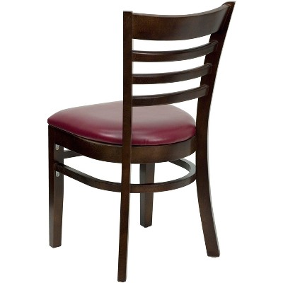 Walnut Wood Ladderback Dining Chairs with Burgundy Upholstered Seats, Set of 2