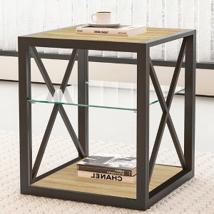 KTMBDW End Table, Small Side Table, Nightstand with 2-Layer Storage Shelves and Tempered Glass, Sofa Table for Small Spaces, Living Room, Bedroom - 1 of 4
