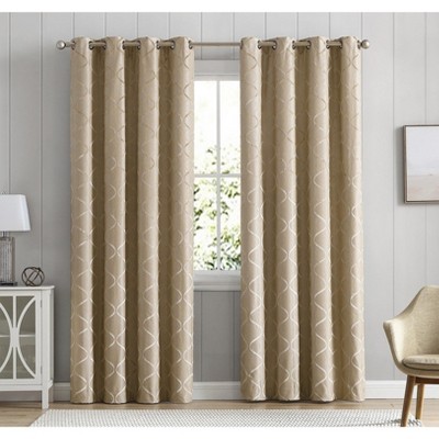 HLC.ME Versailles Lattice Flocked 100% Complete Blackout Thermal Insulated Window Curtain Grommet Panels, Set of 2
