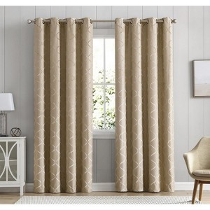 HLC.ME Versailles Lattice Flocked 100% Complete Blackout Thermal Insulated Window Curtain Grommet Panels, Set of 2 - 1 of 4