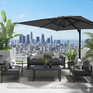 10' Square Cantilever Patio Umbrella with 360 Rotation & Tilt, Offset  Deck Umbrella, Gray (No Base)