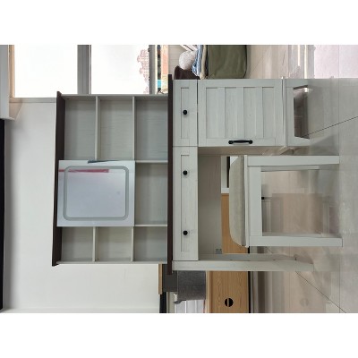 Vanity Desk with Mirror, Power Outlet Makeup Table with 3 Drawers