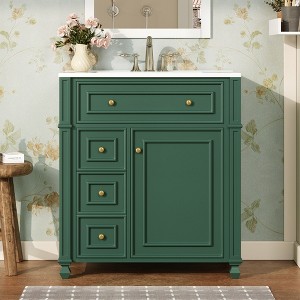 ORRD 30 Inch Bathroom Vanity with Ceramic Sink, French Country Storage Cabinet with Soft-Close Doors & Organizer - 1 of 4