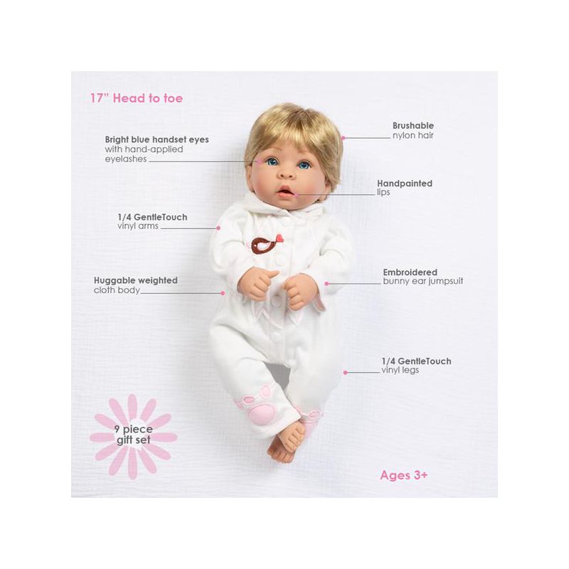 Paradise Galleries "Molly & Fluffy" Soft Baby Doll.  17" weighted baby doll comes with 8 Accessories.  Age 3+, 4 of 9