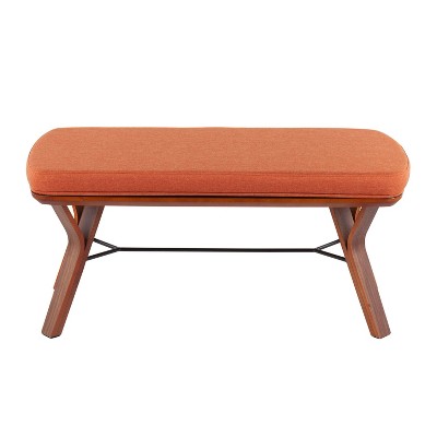 Mid-Century Modern 42" Folia Walnut & Orange Upholstered Bench