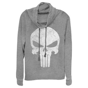 Juniors Womens Marvel Punisher Retro Skull Symbol Cowl Neck Sweatshirt - 1 of 3