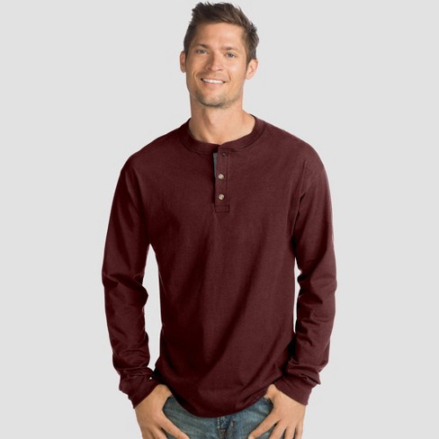 Hanes Men's Big & Tall Long Sleeve Beefy Henley Shirt - Berry Red 3XL