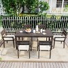7-Piece Outdoor Dining Set, Acacia Dining Set with Armrest Chairs and Table, Dining Chairs with Wood Frame and Foam Cushions-Coolbibila - 2 of 4