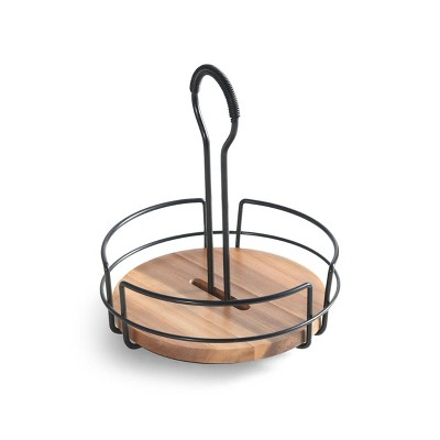 Antique Black Rotating Condiment Caddy with Acacia Wood Insert