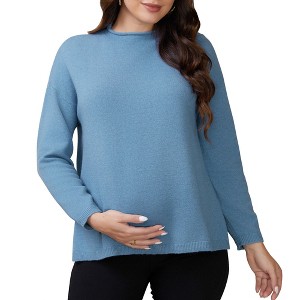 INSPIRE CHIC Womens Maternity Sweater Shirts Winter Split Mock Neck Blouse Knit Pullover Warm Long Sleeve Pregnancy Tops - 1 of 4