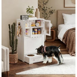 ORRD Pet Feeder Station with Storage Cabinet & Raised Bowls, Black Dog Food Storage Organizer with Pull-Out Drawer for Living Room - 1 of 4