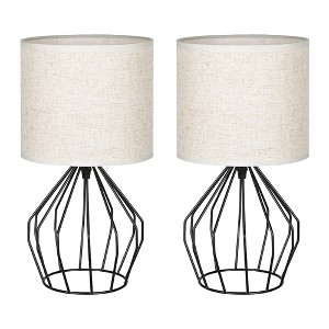 Oumilen Modern Black Bedside Table Lamps, Hollow Base with Fabric Shade, Set of 2 - 1 of 1
