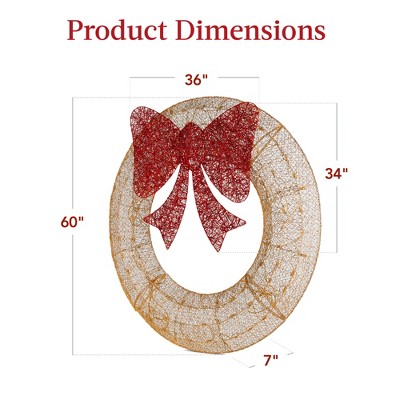 Gold and Red 60in Pre-Lit Outdoor Christmas Wreath with LED Lights