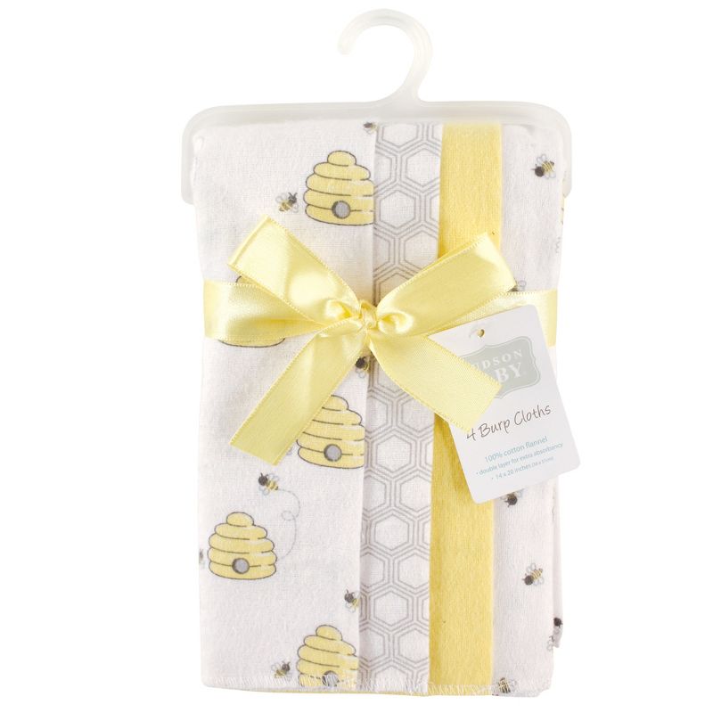 Hudson Baby Infant Cotton Flannel Burp Cloths 4pk, Bee, One Size, 3 of 4