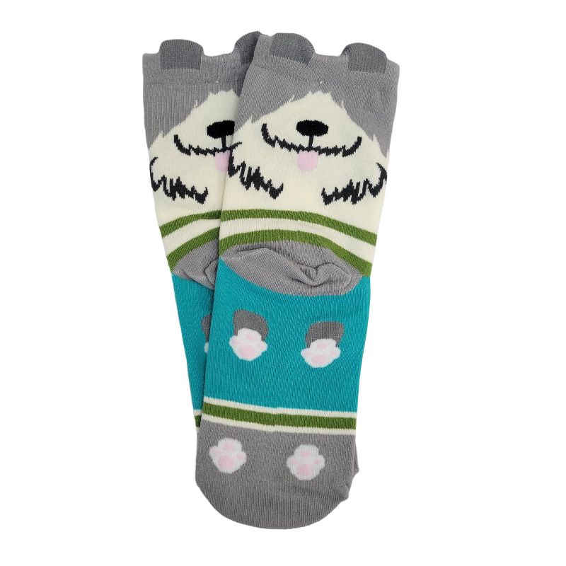 Cute Dog Patterned Crew Socks (Women's Sizes Adult Medium) - Gray and White Dog from the Sock Panda, 1 of 2