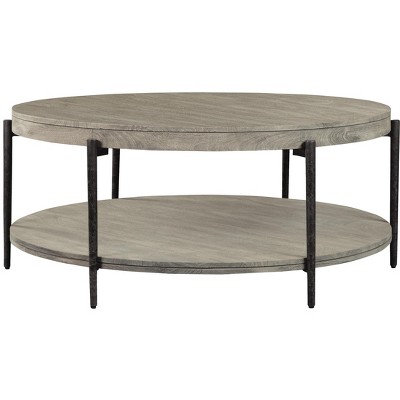 Round Gray Mango Wood and Metal Coffee Table