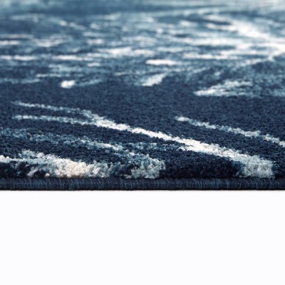 Navy Blue Synthetic Rectangular Tropical Botanical Area Rug
