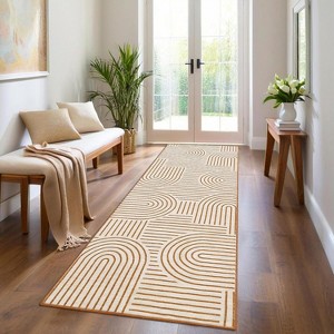 Acekool Washable Runner Rug 2x6, Modern Abstract Non Slip Low Pile Foldable Entryway Hallway Carpet, Soft Indoor Mat for Kitchen, Laundry, Orange - 1 of 4