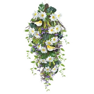 Collections Etc Yellow and Purple Floral Swag with Bird Accents 25 X 11 X 25 White - 1 of 4