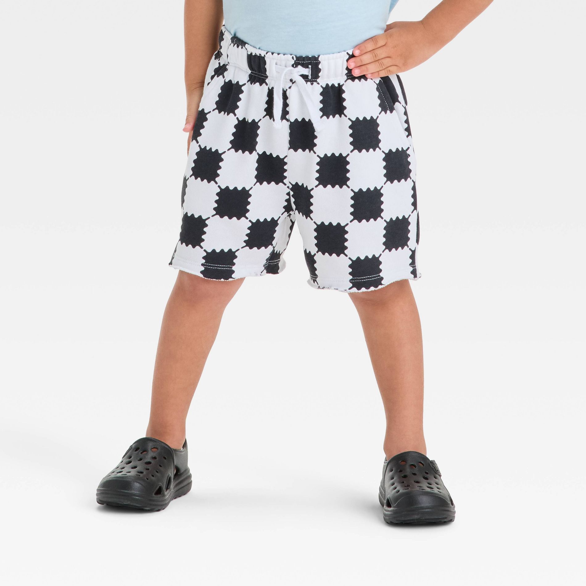 Grayson Mini Toddler Boys' French Terry Checkered Shorts - Black/White 2T