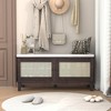 Whisen Boho Entryway Storage Bench, Wooden Shoe Bench, Cushioned Bench with Double Doors - 2 of 4