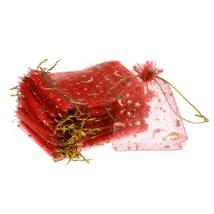 Unique Bargains Moon Star Printed Drawstring Mini Gift Candy Christmas Organza Bags 100 Pcs - 1 of 4