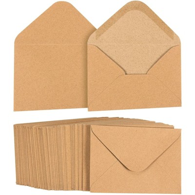 Photo 1 of Juvale 100-Pack A1 Brown Kraft Paper Envelopes 5 x 3 Gummed Seal V-Flap for Invitation Greeting Cards