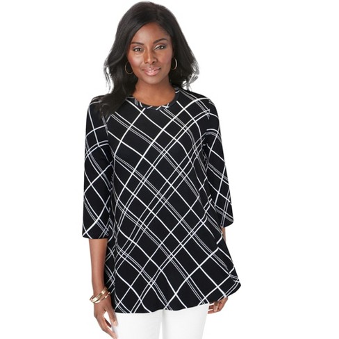 Jessica London Women's Plus Size Swing Tunic Oversized Long Blouse - 38/40,  Black Bias Stripe : Target