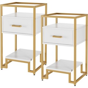 Acekool 2-Pack Nightstands with Storage Drawer & Shelves, Tempered Glass Top & Steel Frame Bedside Tables for Bedroom, Dorm - 1 of 4