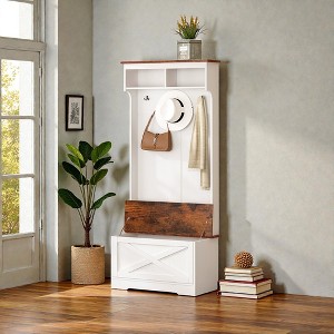 Mshliw Minimalist Wardrobe Hall Tree with Storage Cabinet Bench and Coat Rack with Hooks for Entryway Bedroom and Mudroom - 1 of 4